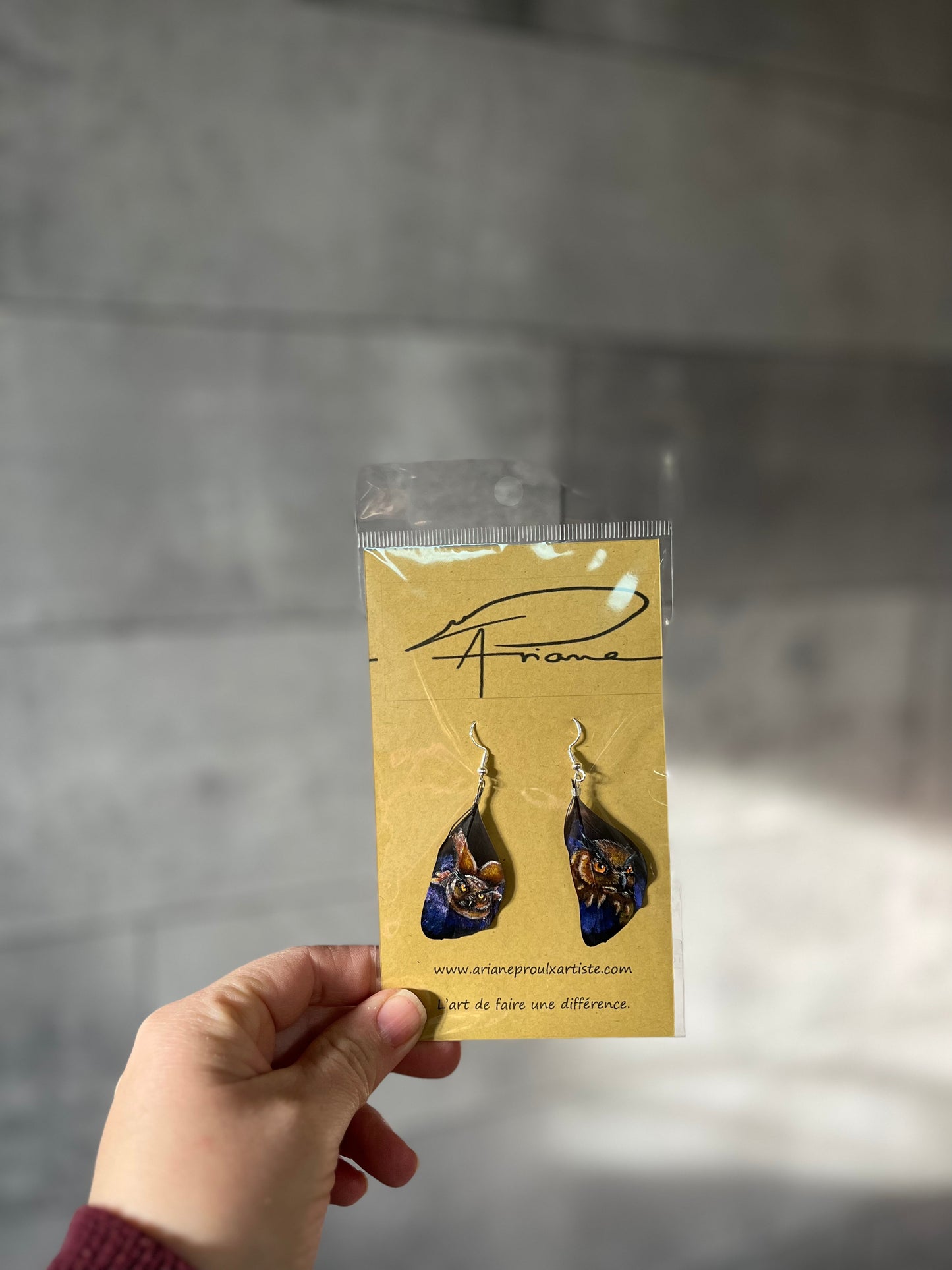 Boucles d’oreilles- hibou fond bleu